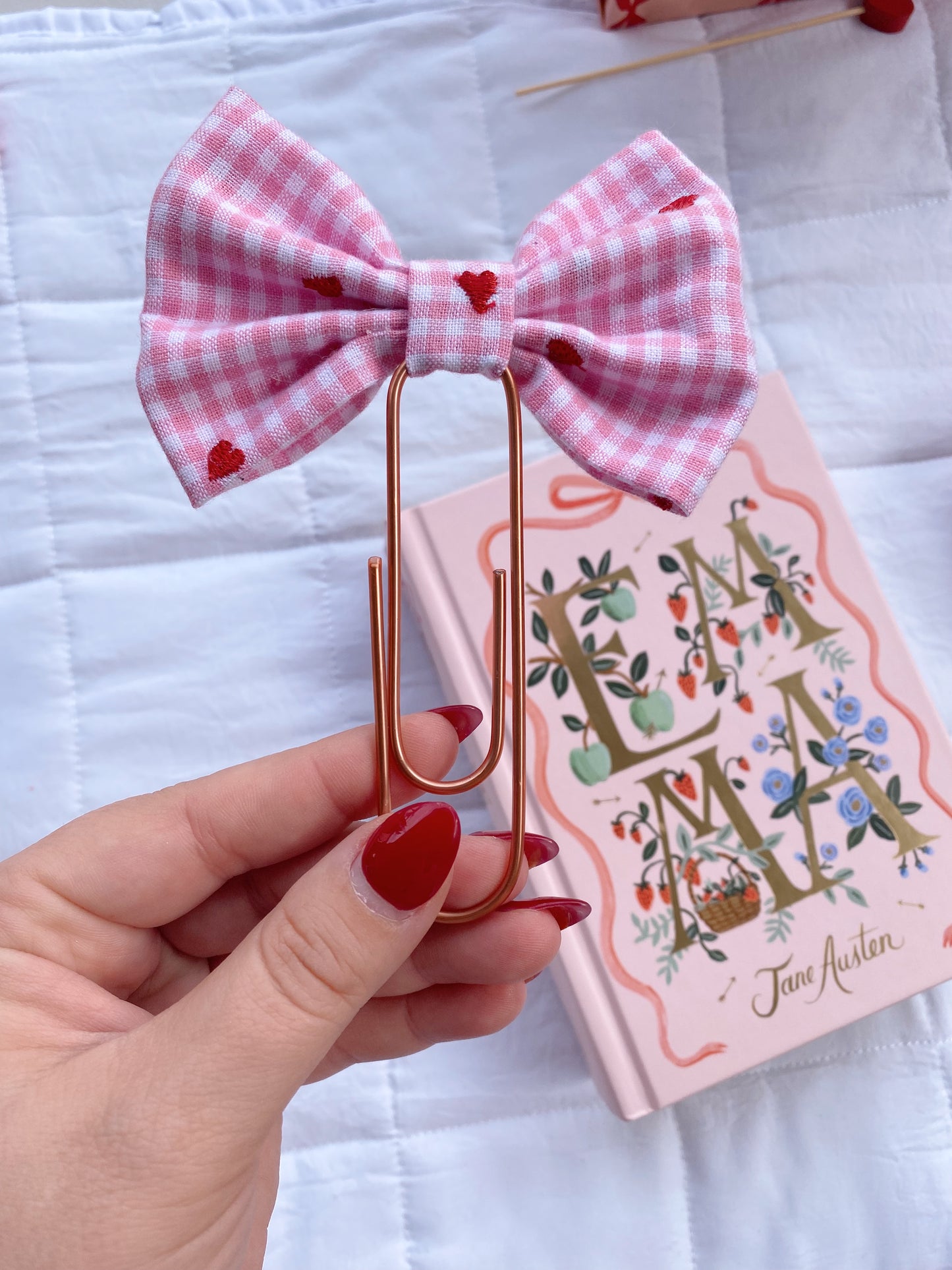 Fabric Bow Bookmark in Gingham Love