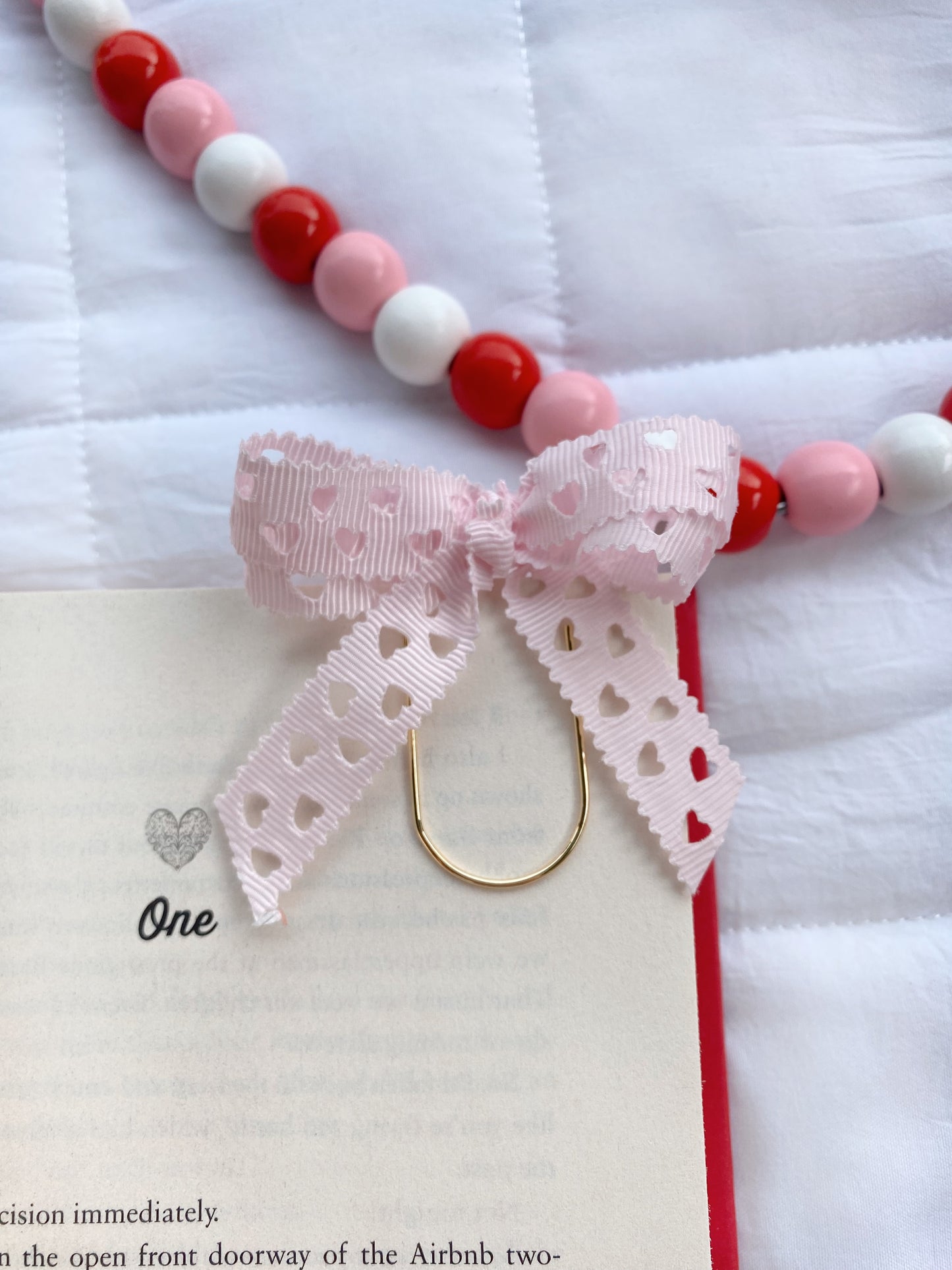 Ribbon Bow Bookmark in Baby Pink